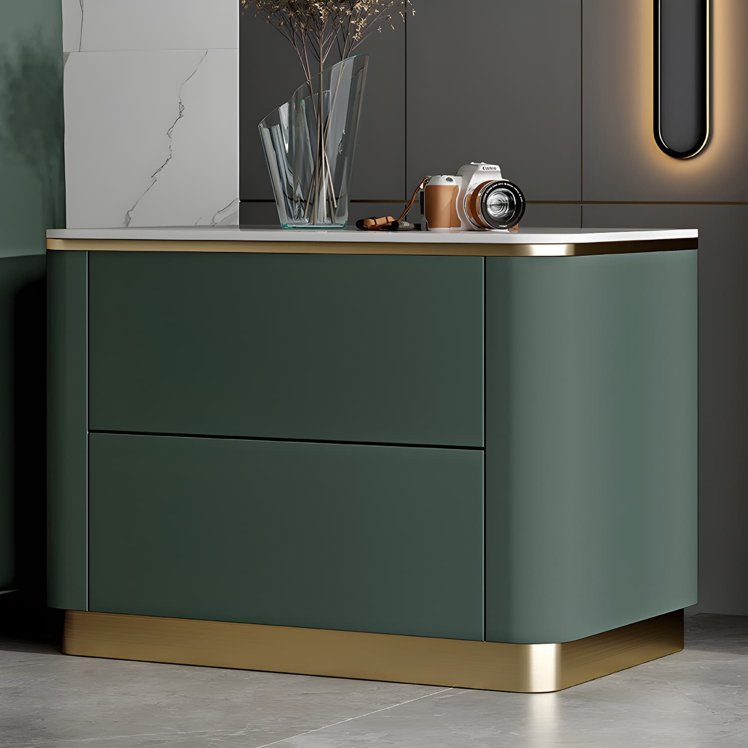 Glam Solid Wood Leather Outer Frame Accent Table Nightstand Drawer Storage Night Table thumbnail 12