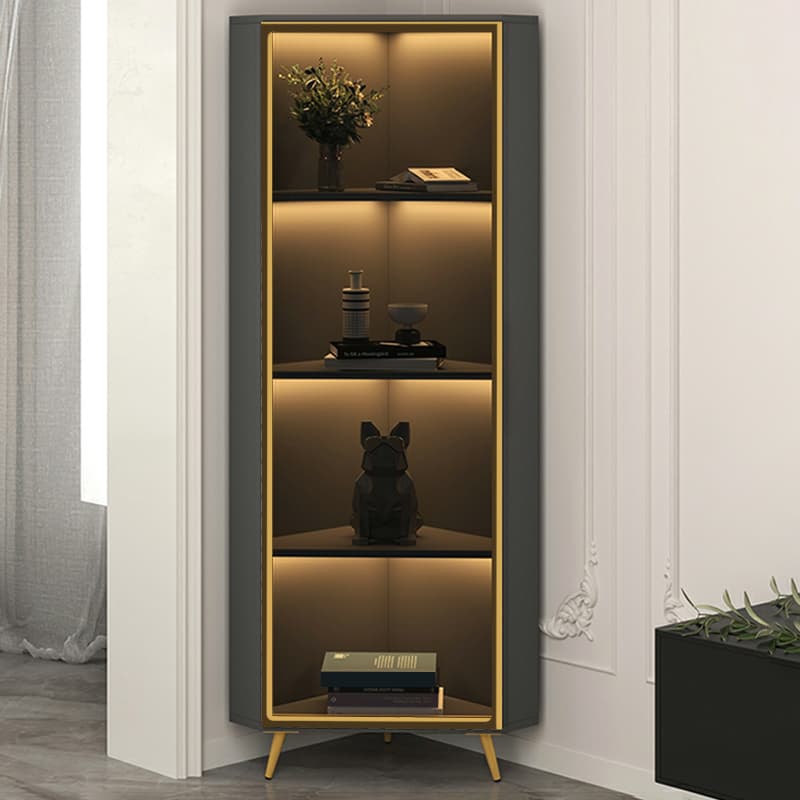 Golden Metal Corner Accent Cabinet with Glass Doors & Lighting Included thumbnail 12