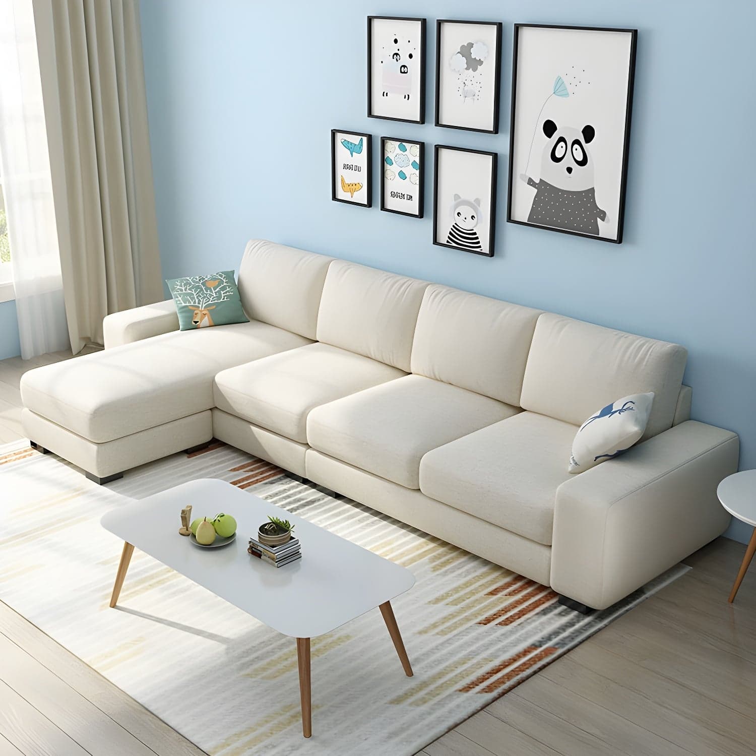 Scandinavian Wood Frame Straight Sofa with Cushion Back and Slipcover in 3 Piece Set thumbnail 12
