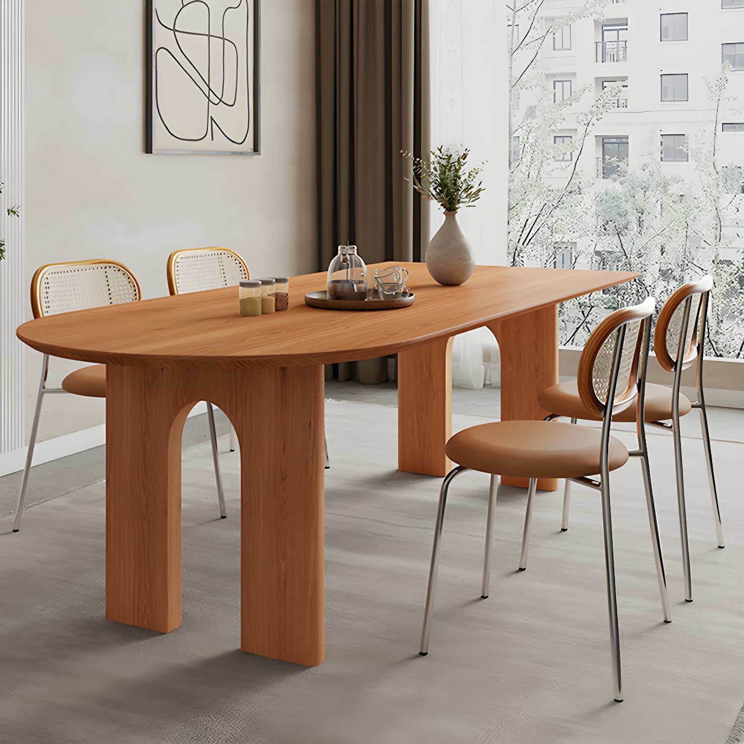 Scandinavian Wooden Oval Dining Table in Natural and Brown for Dining Room thumbnail 14