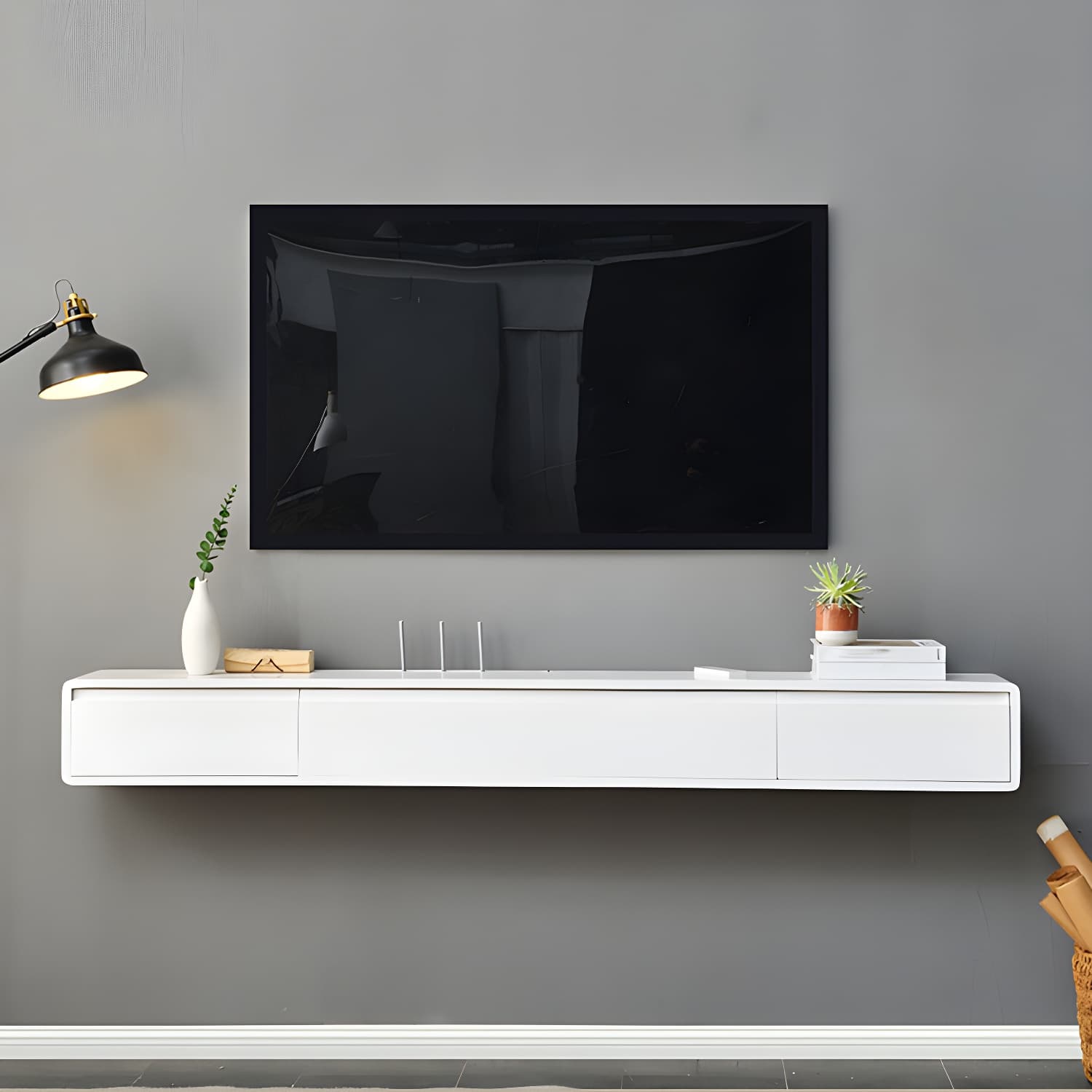 Wall-mounted TV Console Solid Wood TV Media Console with Drawers thumbnail 6