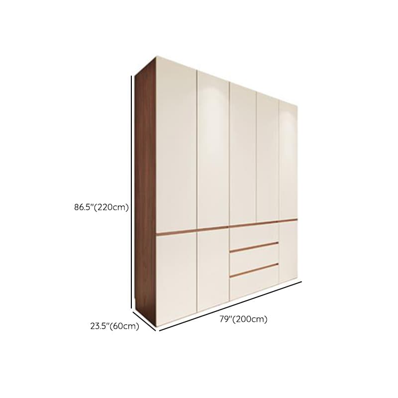 White Minimalist Manufactured Wood Wardrobe Closet with 3-Drawer, Soft Close Door, Interior Shelves, and Clothing Rod thumbnail 13