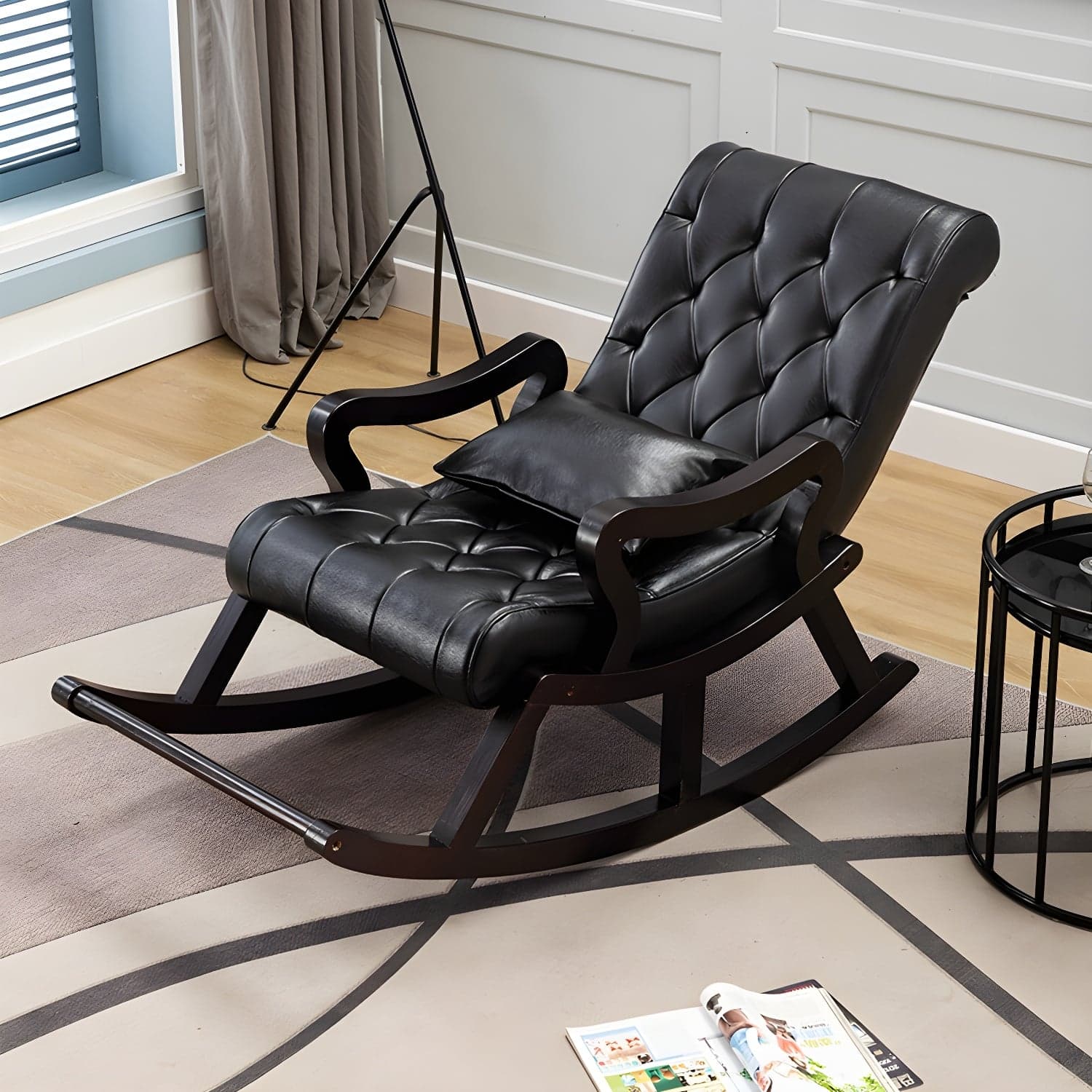 49" Wide Solid Wood Faux Leather Rocking Accent Chair with Legs thumbnail 2
