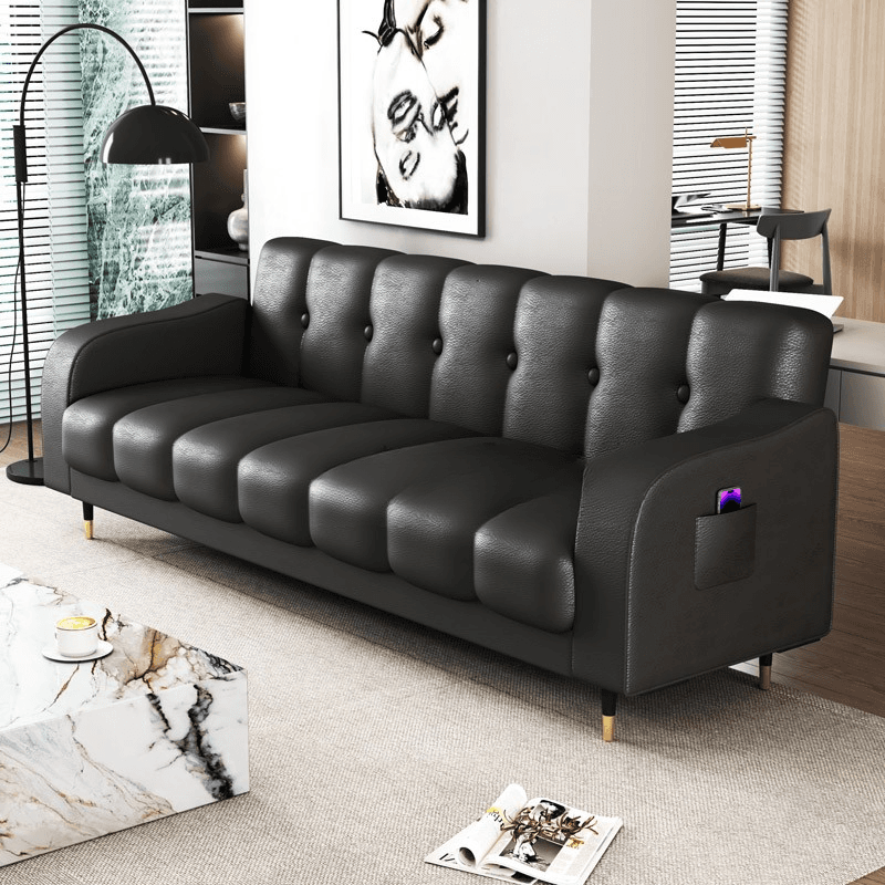Contemporary Modern Solid Color Scratch-durable Convertible Sofa in Pu Leather with Midnight Black/Gray/White Upholstery, Seats 3/2-seater, with Receptacle Storage thumbnail 2