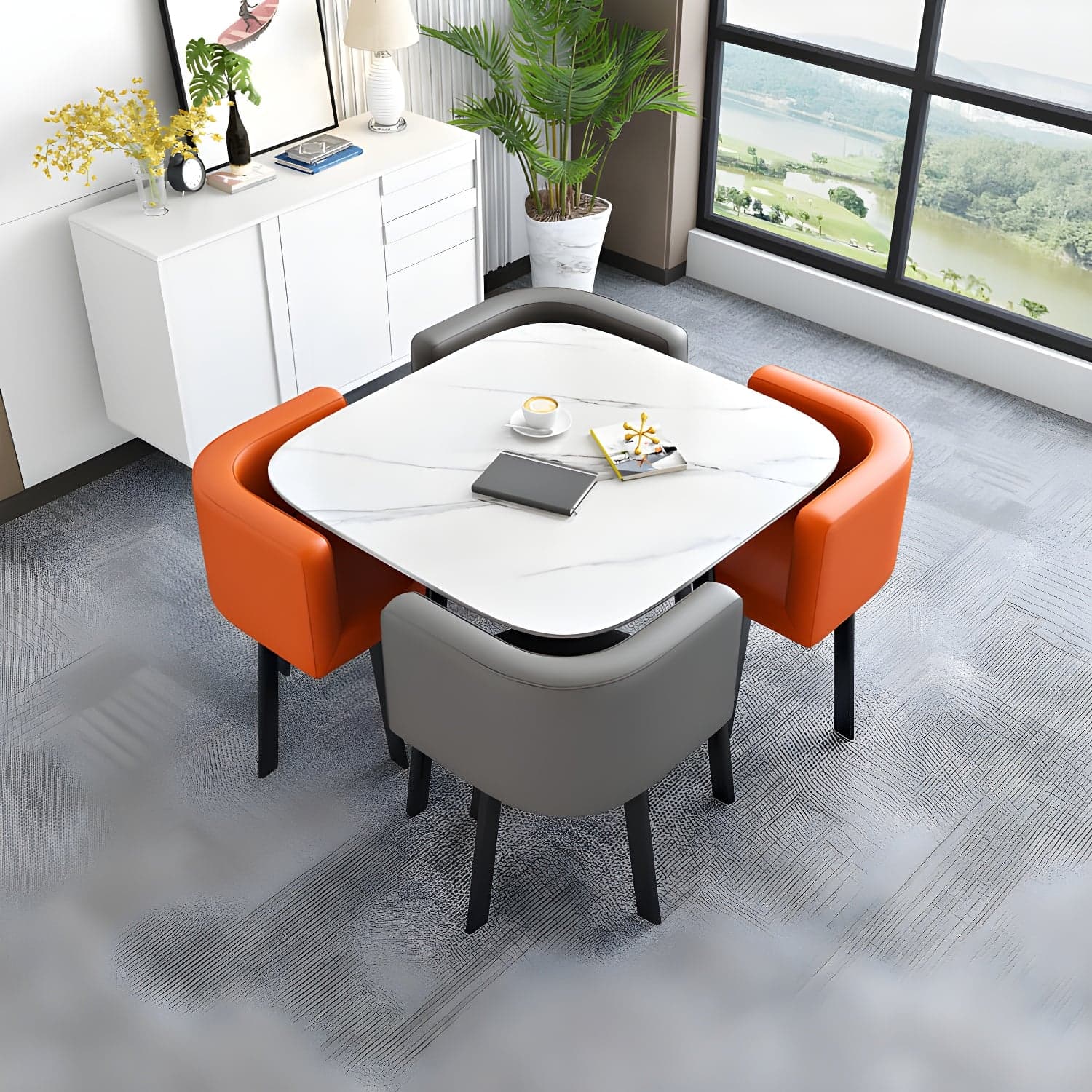5 Piece Square Shape Sintered Stone Top Dining Room Table Set thumbnail 4