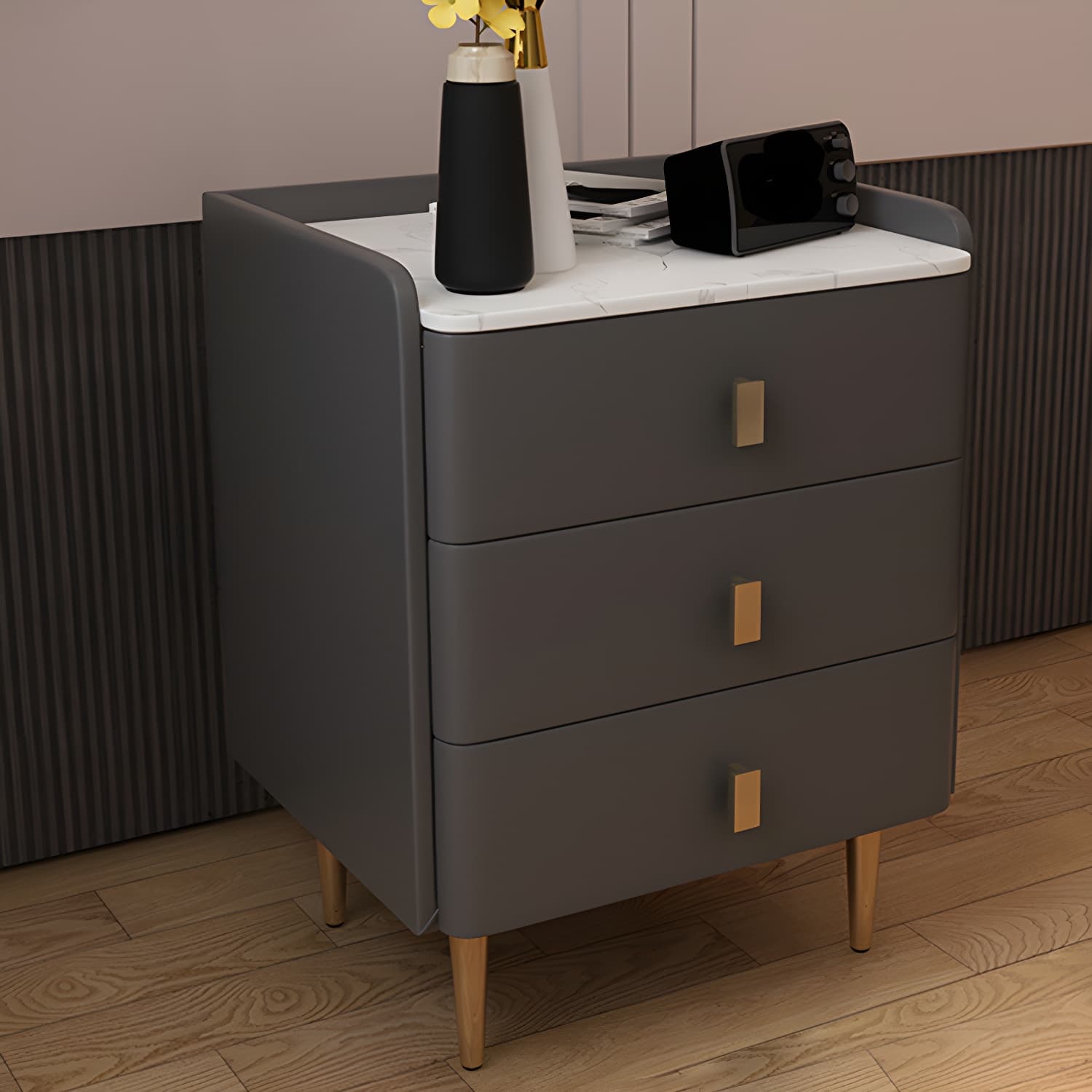 Glam Drawers Included Accent Table Nightstand 22.5" Tall with Legs thumbnail 4