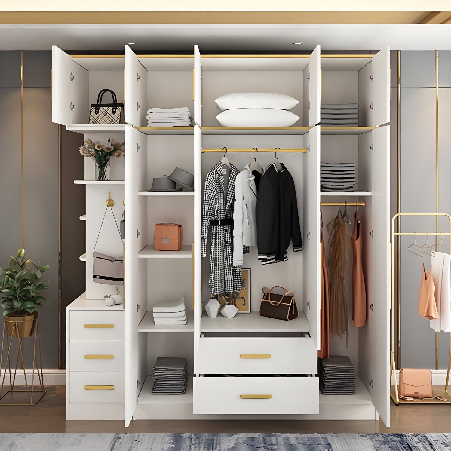 Contemporary Style Wardrobe Wooden Wardrobe Closet with Drawer thumbnail 11