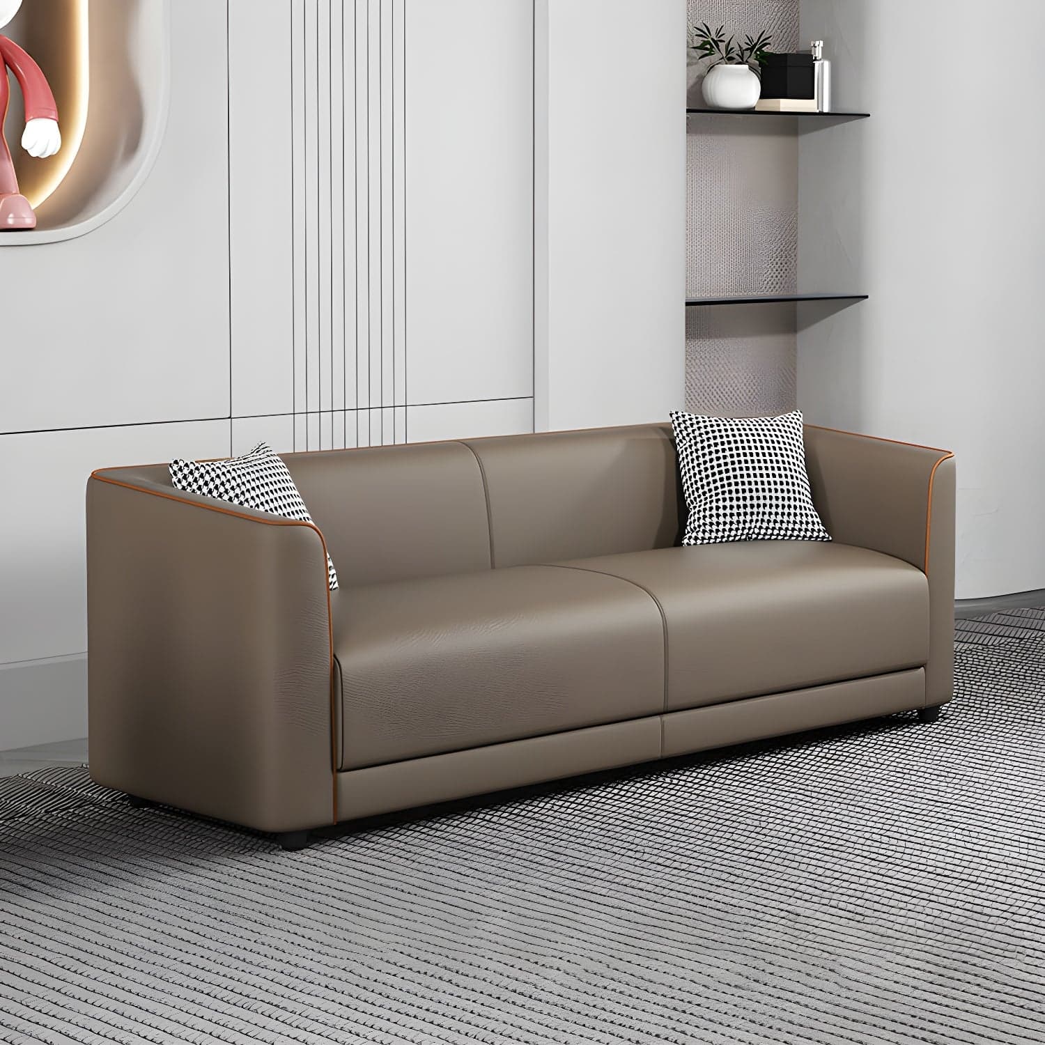 Tuxedo Arm Sofa with Tight Back 25.98" High Contemporary Faux Leather thumbnail 10
