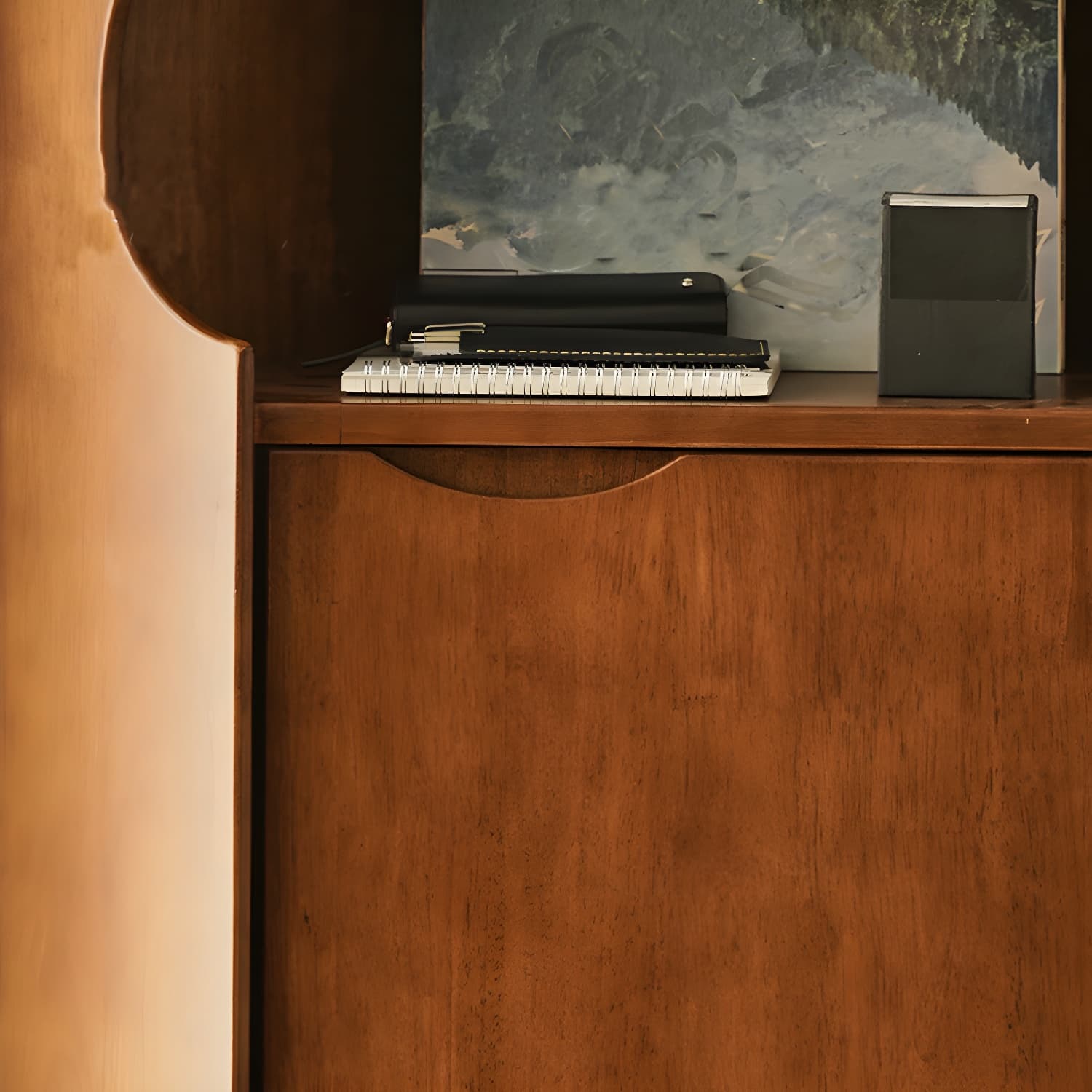 Corner Mid-Century Modern Accent Cabinet with Wood Countertop, Glass Doors, and 5 Shelves thumbnail 9