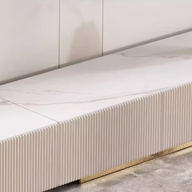 White Modern TV Stand with Low Height, Stone Material & Drawers for Full Assembly thumbnail 6