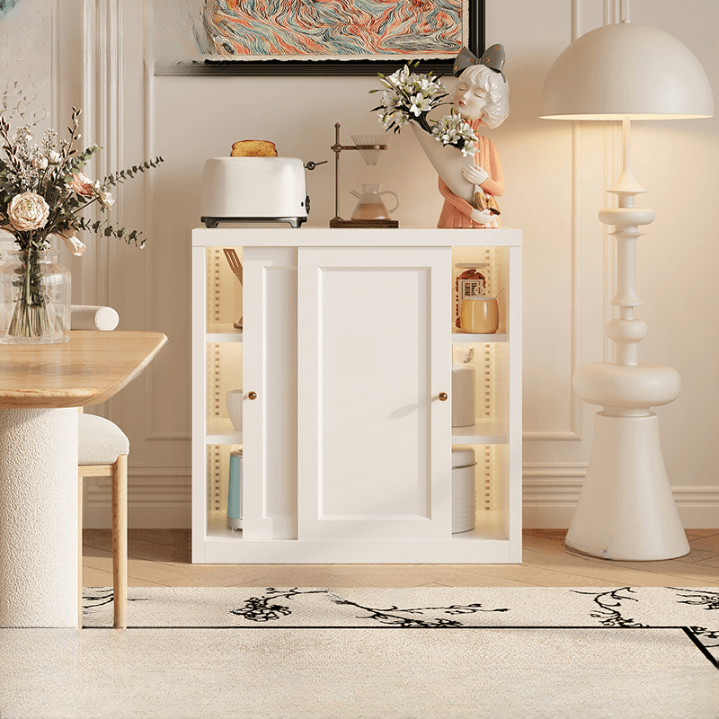 Art Deco Standard/Wide Oven Cabinet with Kitchen Cupboards, Iron Countertop, and Adjustable Sliding Doors thumbnail 5