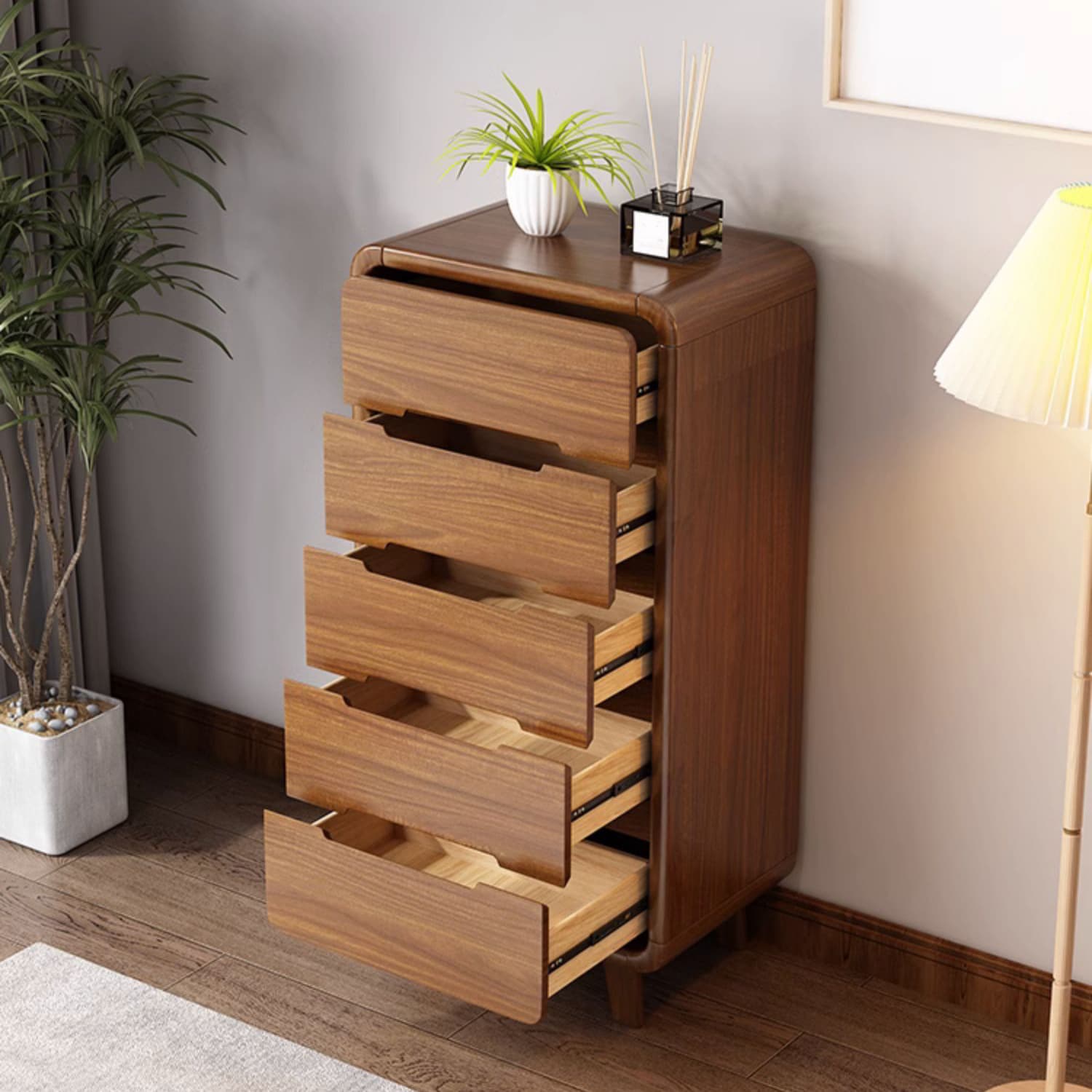 Modern Solid Wood Dresser with Narrow Profile and Drawers in Natural Finish thumbnail 7