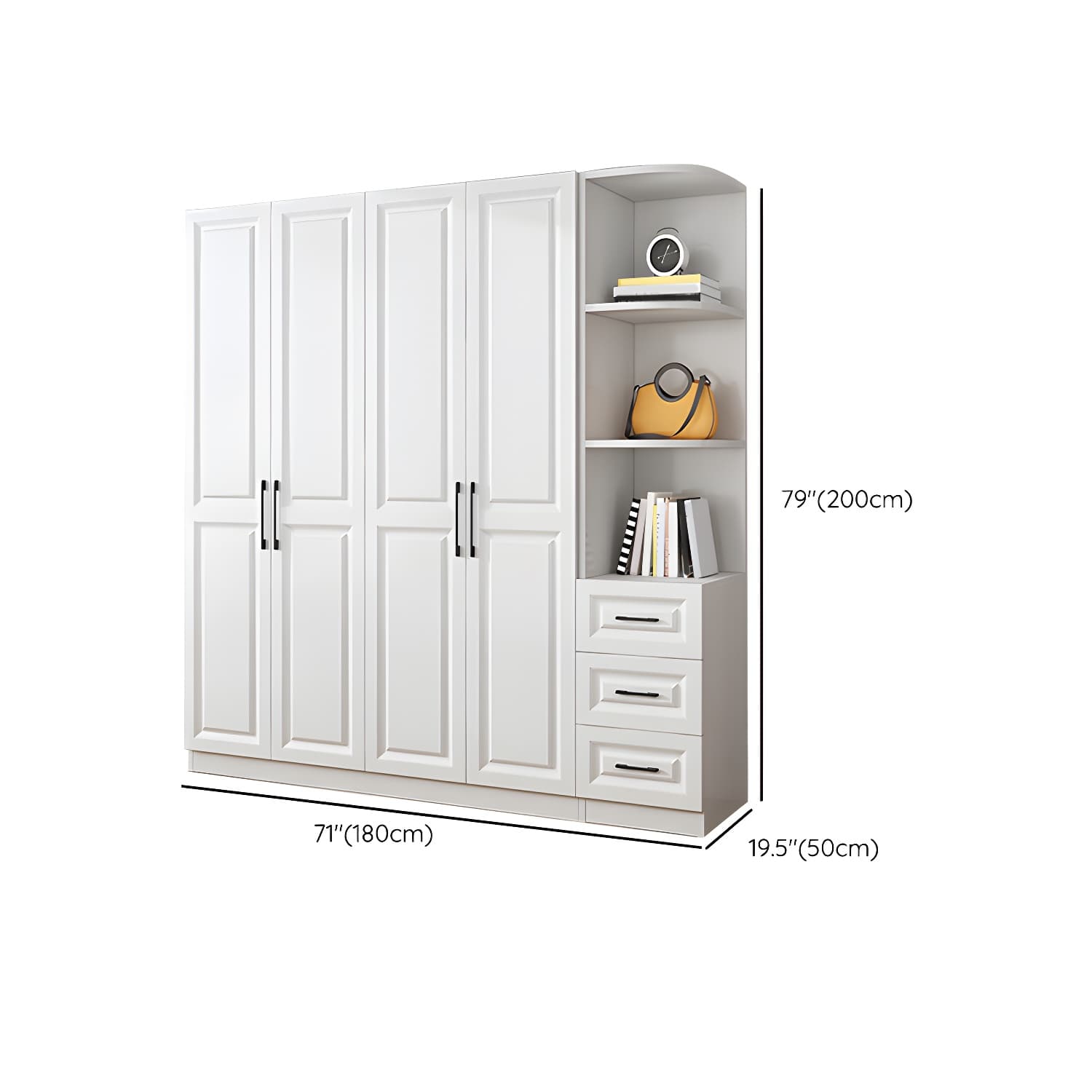 Modern White Wood Wardrobe Armoire with Shelves & Clothing Rod - Spacious and Stylish thumbnail 27