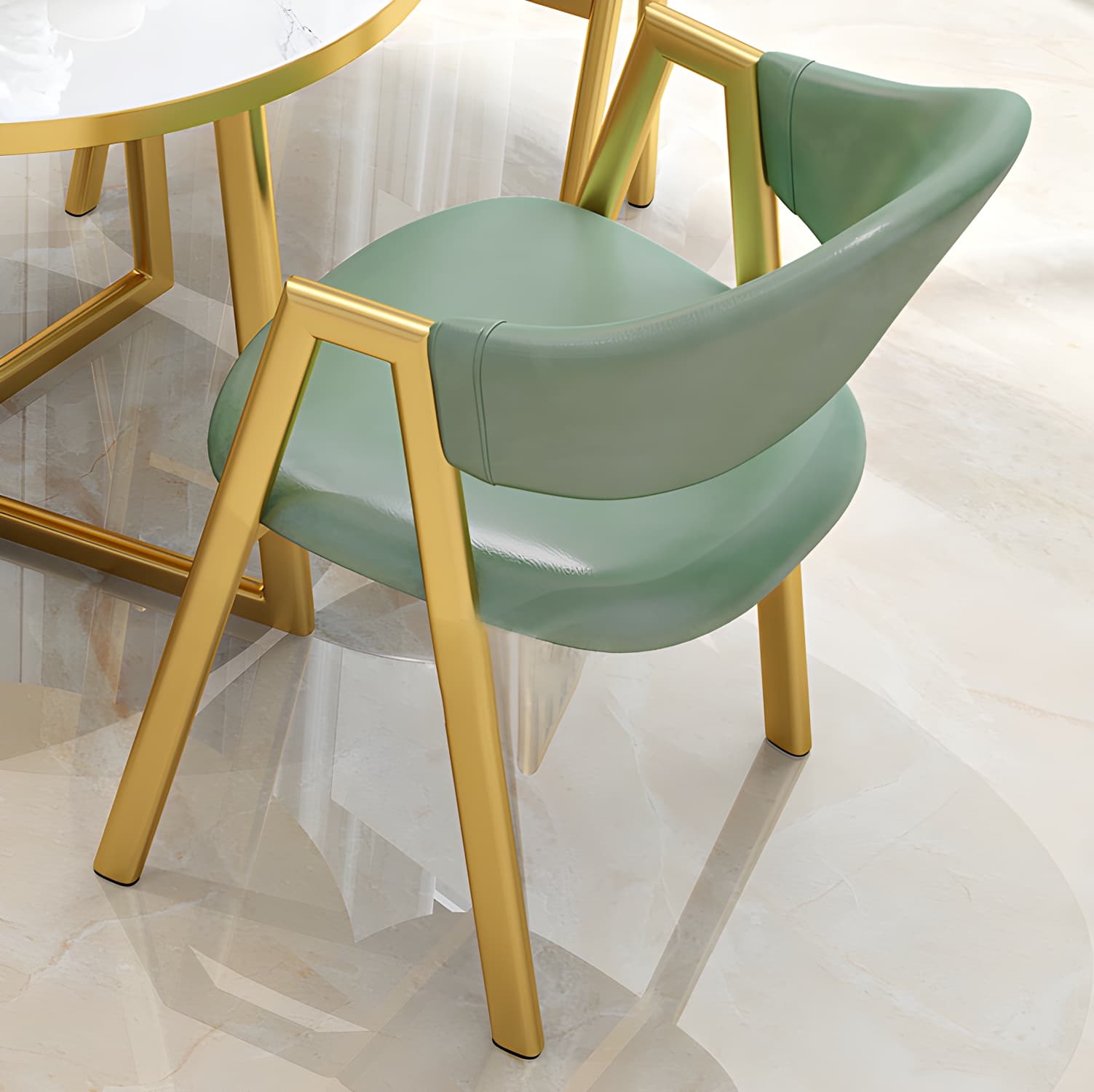 Round Standard Laminated Faux Marble Dining Set with Gold Metallic Legs for Dining Furniture thumbnail 7