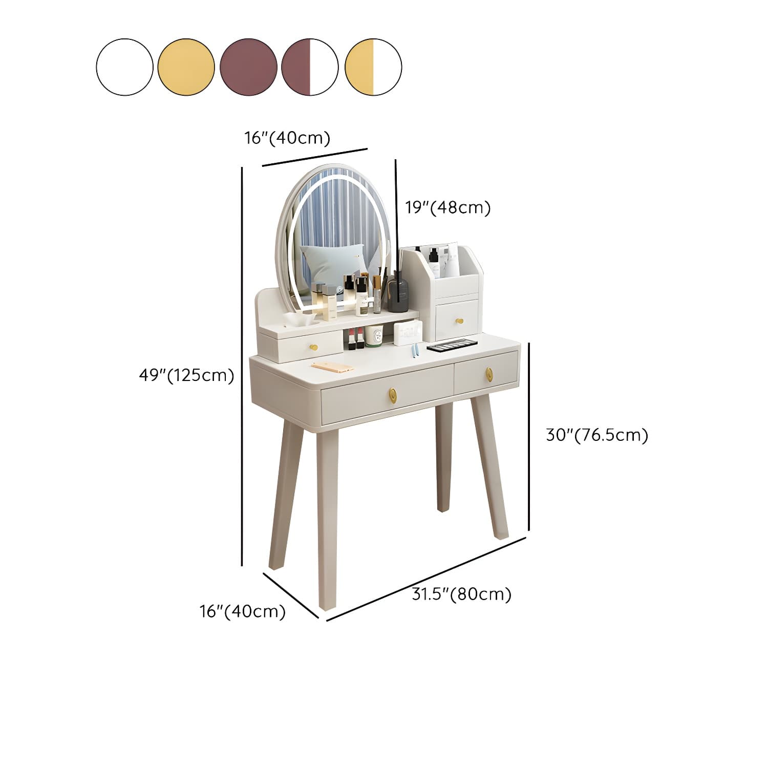 Modern Wood Makeup Vanity with Drawers, Mirror & Upholstered Chair thumbnail 22
