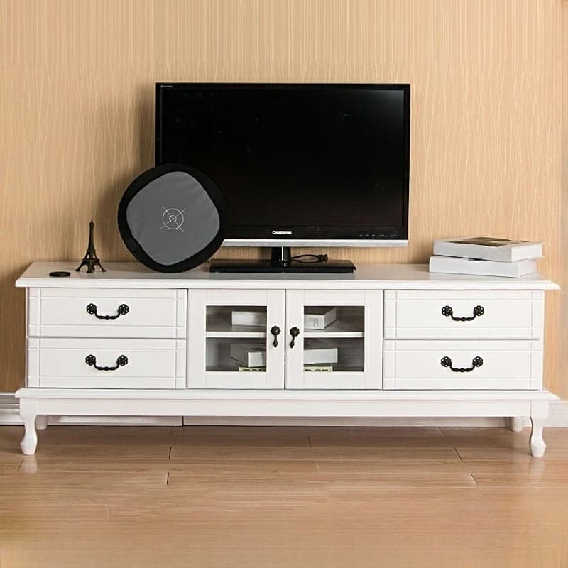 2 Tiers & 2-Door Rectangle Matte Solid Wood+Manufactured Wood Adjustable Shelf TV Stand for Living Room thumbnail 5