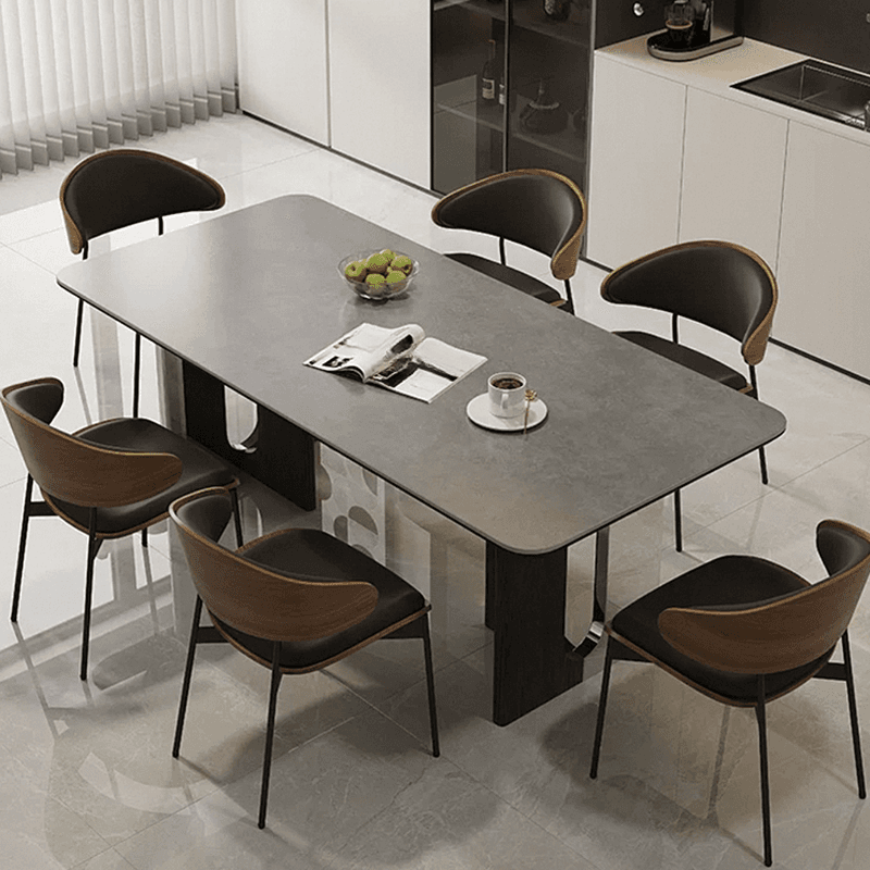 Dining Table Set with Slate Top and Two-sided Pedestal, Fixed Table, Padded Chair with Back, 5-piece in Dove Grey thumbnail 2