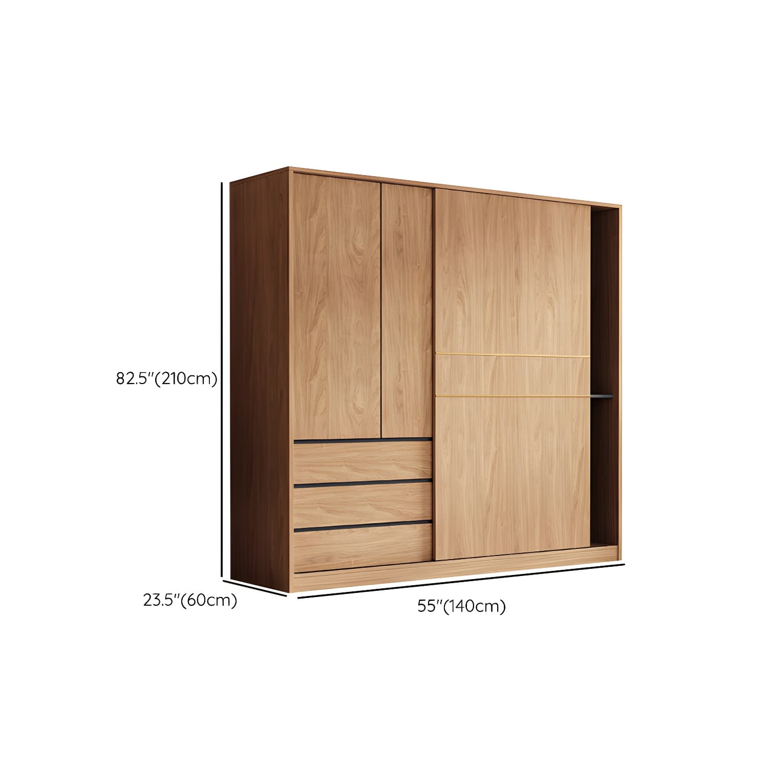 Natural Finish Wardrobe Armoire Sliding Wardrobe Cabinet with Drawer thumbnail 10