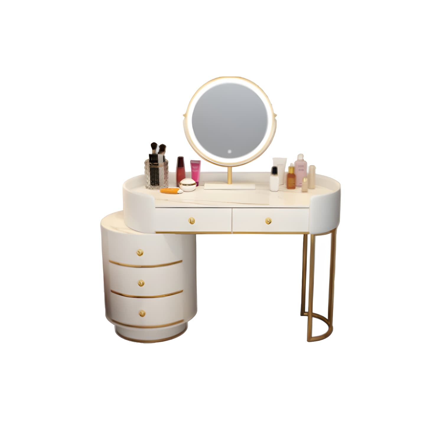 Modern Bedroom Metallic Lighted Mirror With Drawer Makeup Vanity Set thumbnail 15