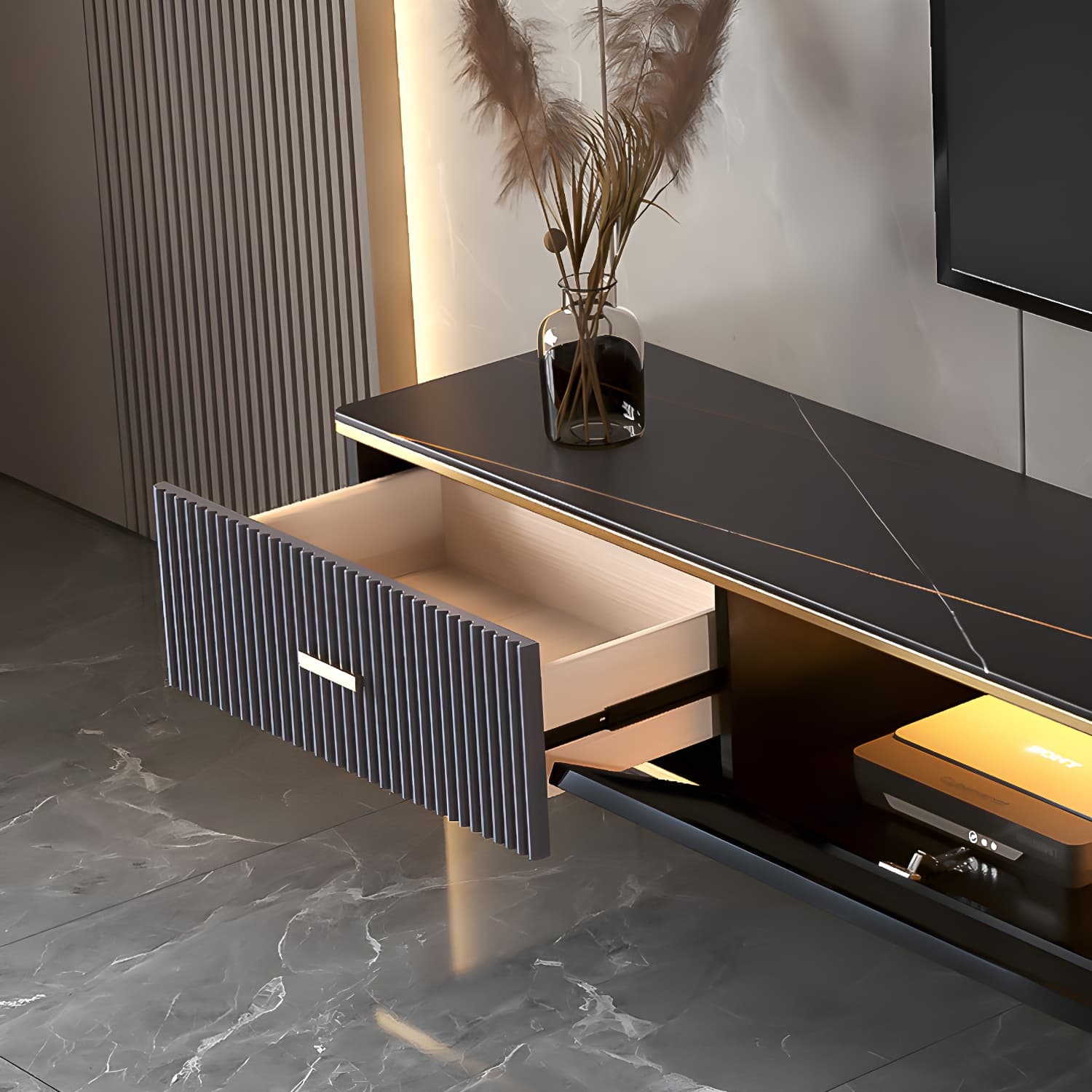 2 Drawers Contemporary TV Stand Stone Wall-mounted TV Cabinet thumbnail 11