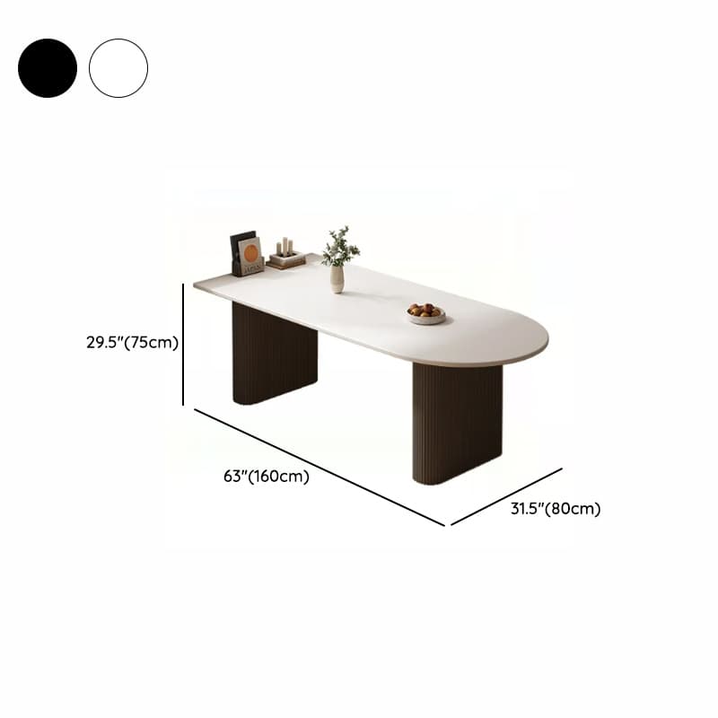 Minimalist Dining Table Set with White Slate Top and Two-sided Pedestal Base, Featuring a Fixed Table thumbnail 18
