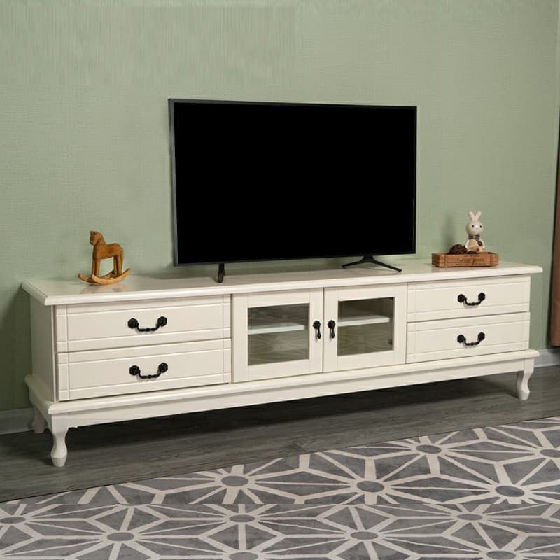 2 Tiers & 2-Door Rectangle Matte Solid Wood+Manufactured Wood Adjustable Shelf TV Stand for Living Room thumbnail 7