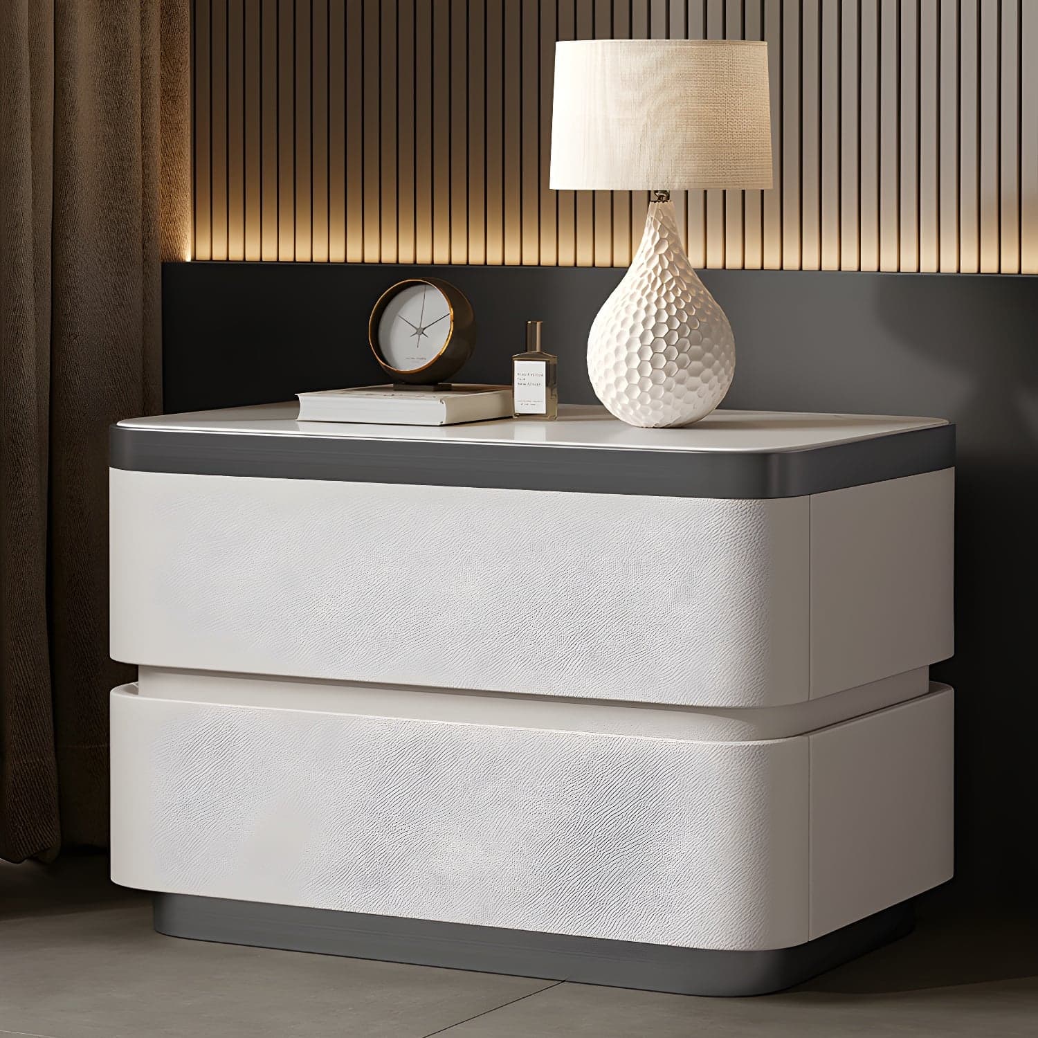 Scandinavian Bedside Cabinet Made of Solid Wood with Two Drawers for Bedroom thumbnail 9