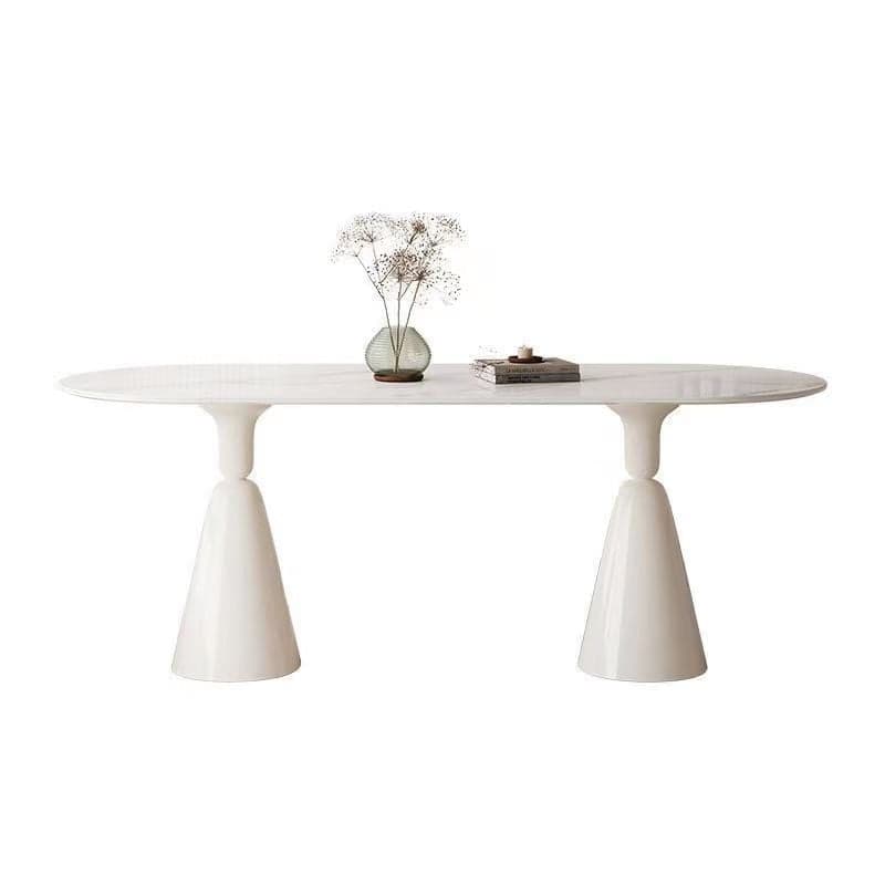 Simplistic Dining Table with Chalk Stone Top, Fixed Table, Seats 4 to 8, Scratch-immune thumbnail 1