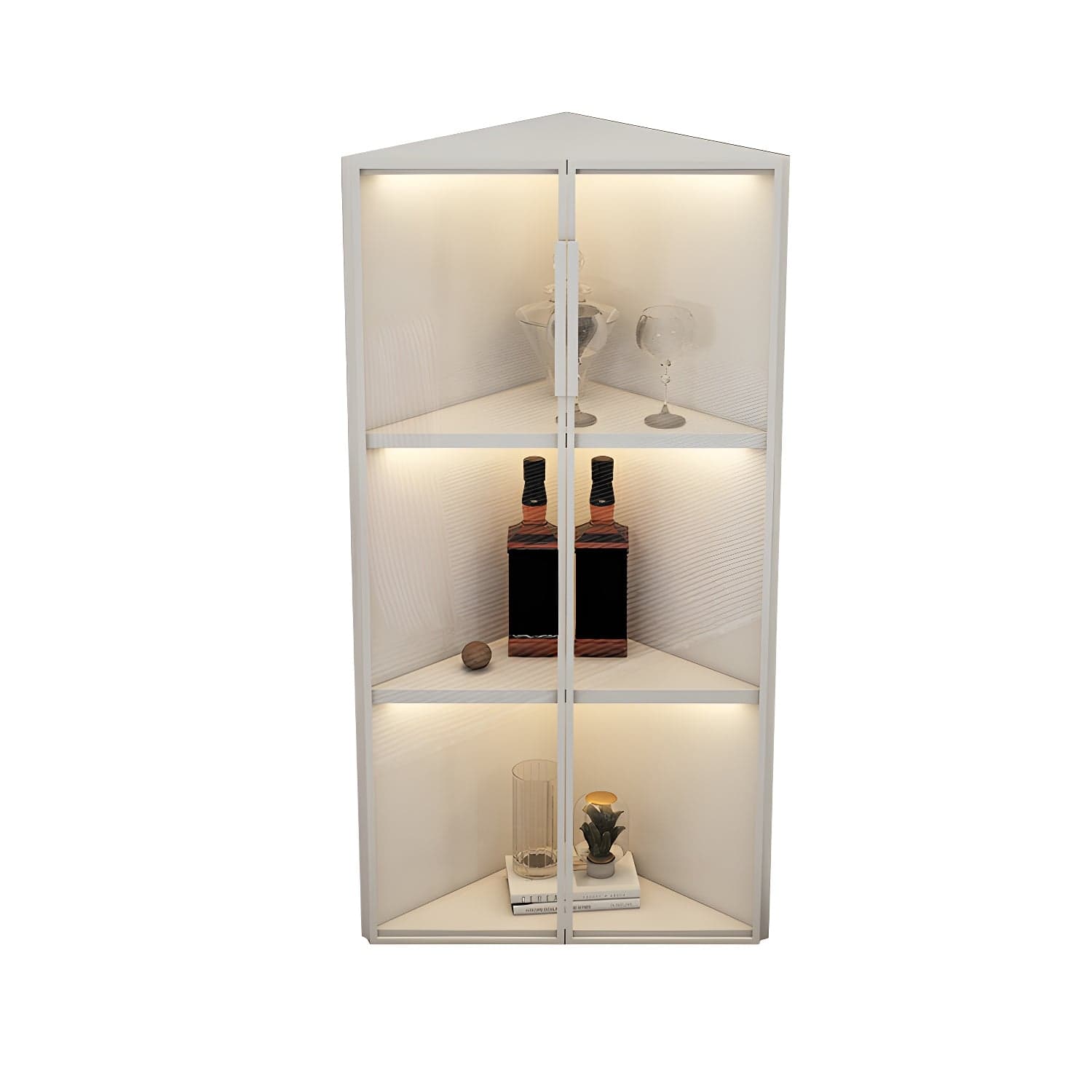 Wood Glass Paned Modern Corner Accent Cabinet for Living Room thumbnail 6
