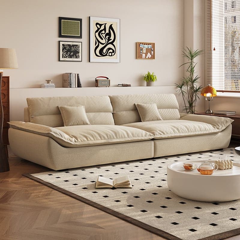 Modish Solid Color Stain Resistant Standard Sofa in Light Gray/Mocha/Off-White, 2-seater with 2 Pillows thumbnail 10