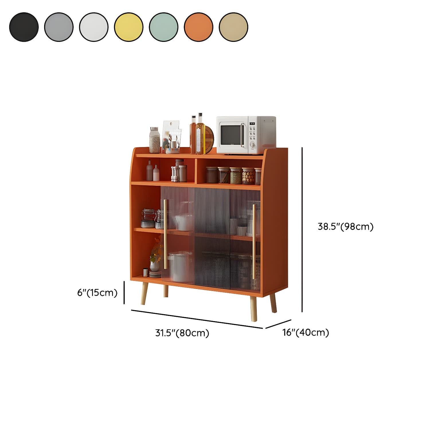 Scandinavian Wood Sideboard Credenza with Acrylic Doors and Cabinet Storage thumbnail 16