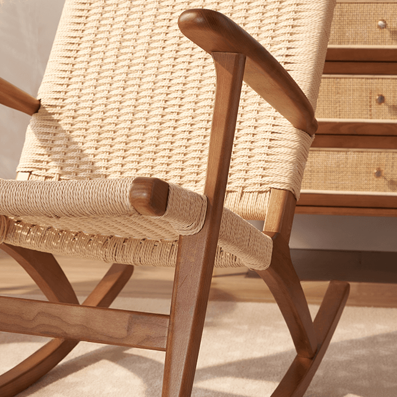 Asian Style Wicker Front Porch Rocking Chairs with Track Arm thumbnail 13