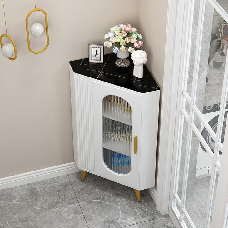 Elegant Corner Modern Accent Cabinet with Glass Doors and Metal Base thumbnail 5
