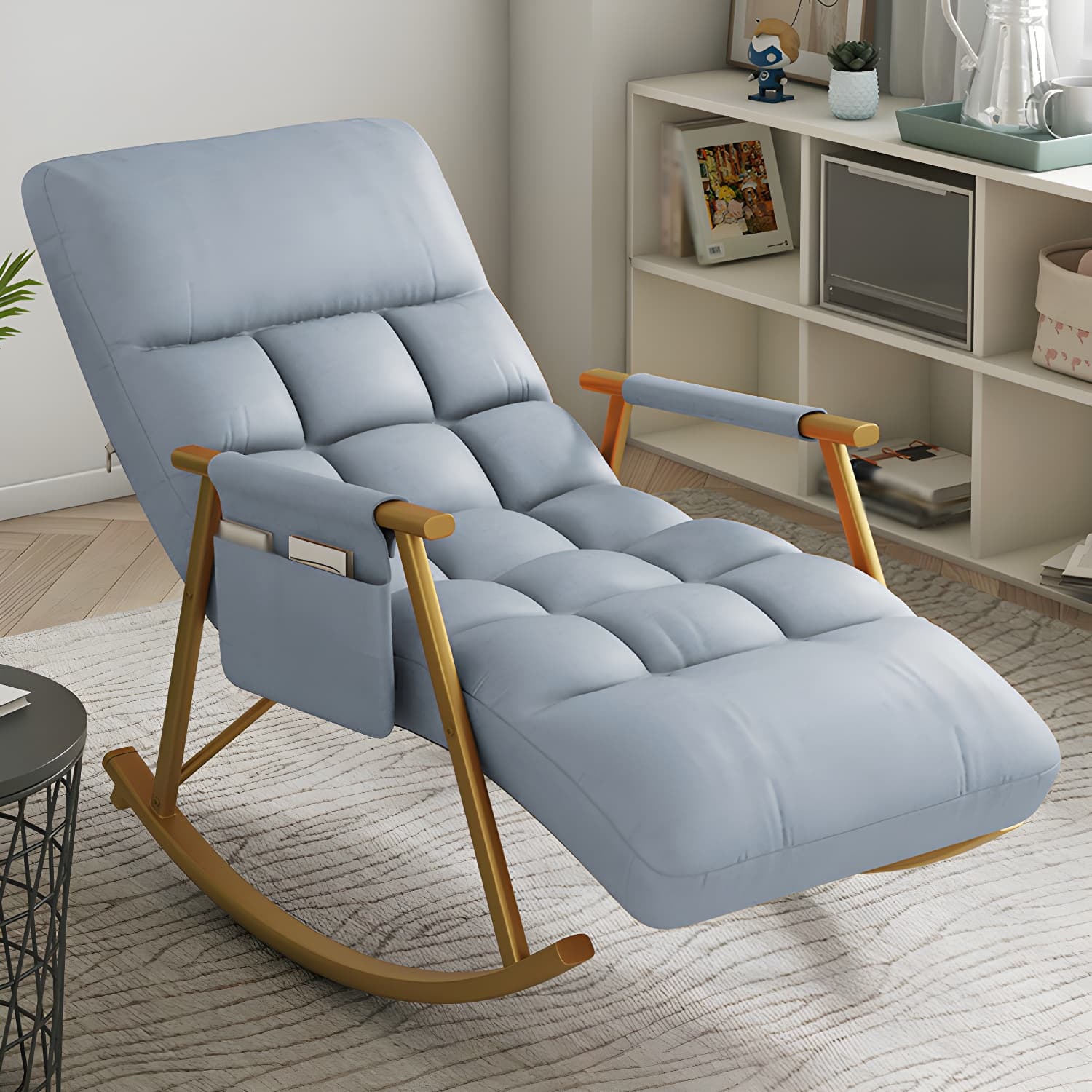 Faux Leather Rocking Chair Modern Style Rocker Chair with Storage thumbnail 16