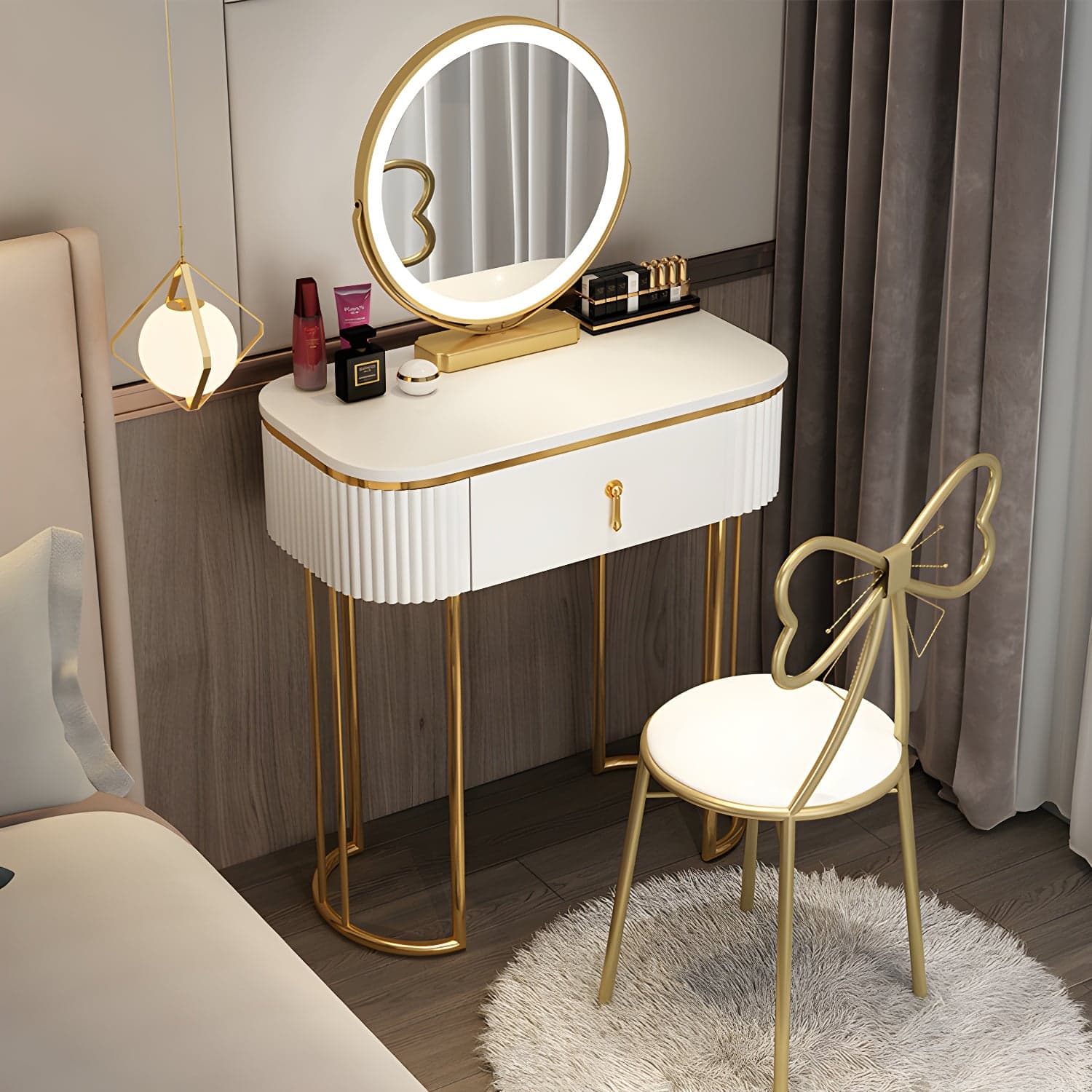 Glam 29.52" Height Makeup Vanity Set with Drawer and Mirror Vanity thumbnail 1