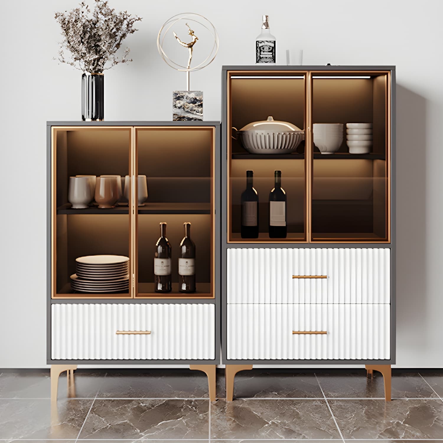 Contemporary Sideboard Cabinet for Dining Room with Glass Doors & Drawers Included thumbnail 7