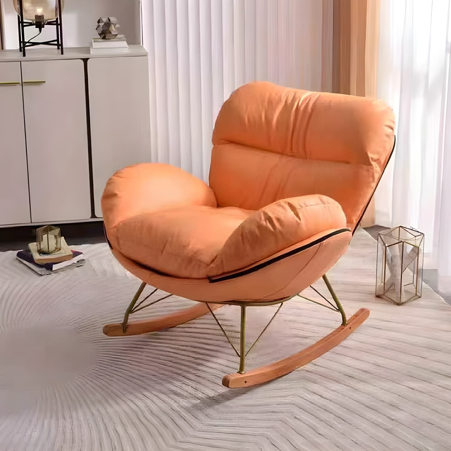 Modern Upholstered Indoor Rocking Chair with Removable Cushions and Slipcover for Enhanced Comfort thumbnail 3