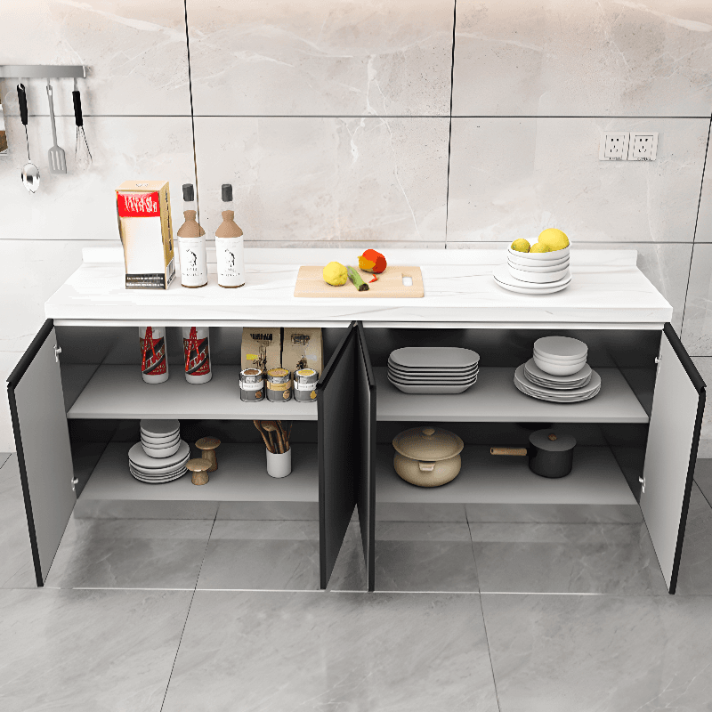 Grey Simple Sideboard with Standard/Narrow Size, 1 Shelf, Sintered Stone Countertop, and Multiple Doors Larder Storage thumbnail 3