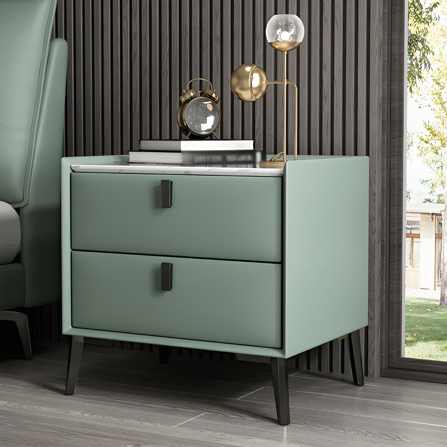 Contemporary 4 Legs Storage Drawer Nightstand with Black Handles for Bedroom thumbnail 4