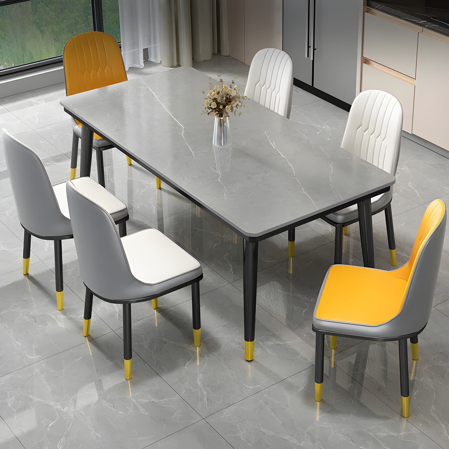 Industrial Standard Rectangle Shape Dining Table Sintered Stone Top Dining Table for Kitchen thumbnail 10