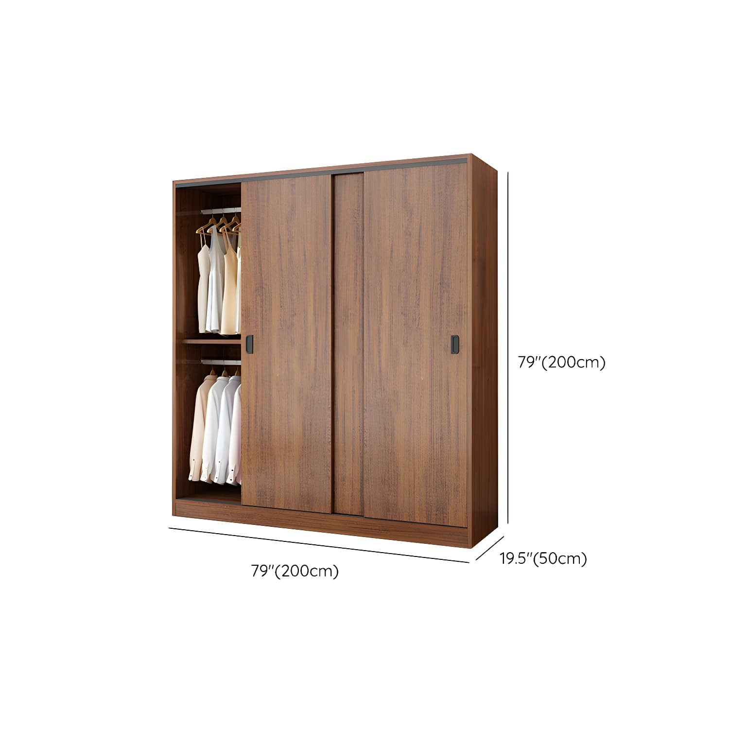 Modern Wooden Wardrobe Armoire with 3 Clothing Rods and Interior Shelves thumbnail 27