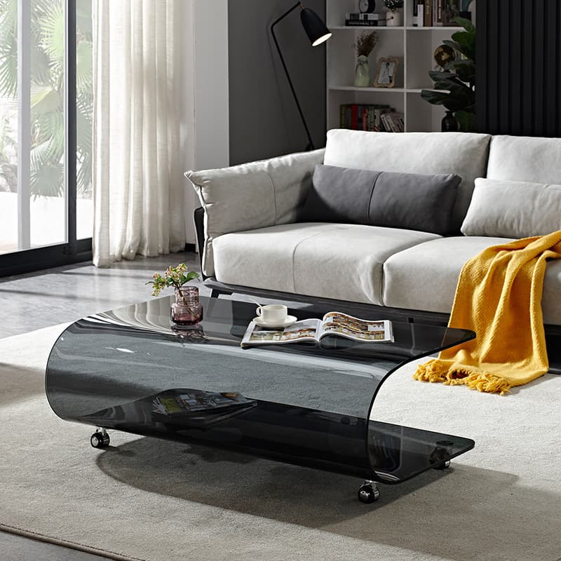 Transparent Wheel coffee table with Roller Wheels, Locker, 1 Shelf/2-Tier and Square/Square for Indoor Use thumbnail 3