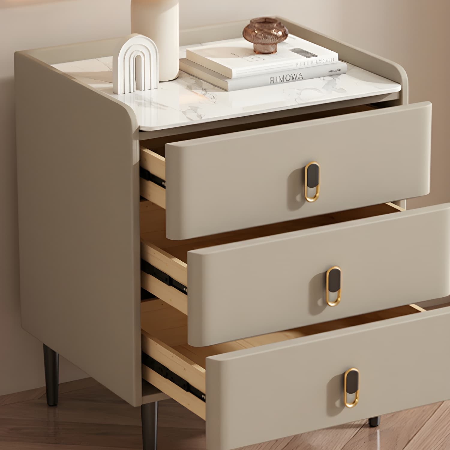 Modern Faux Leather Bachelor's Chest with Stone Countertop, 3 Drawers thumbnail 15