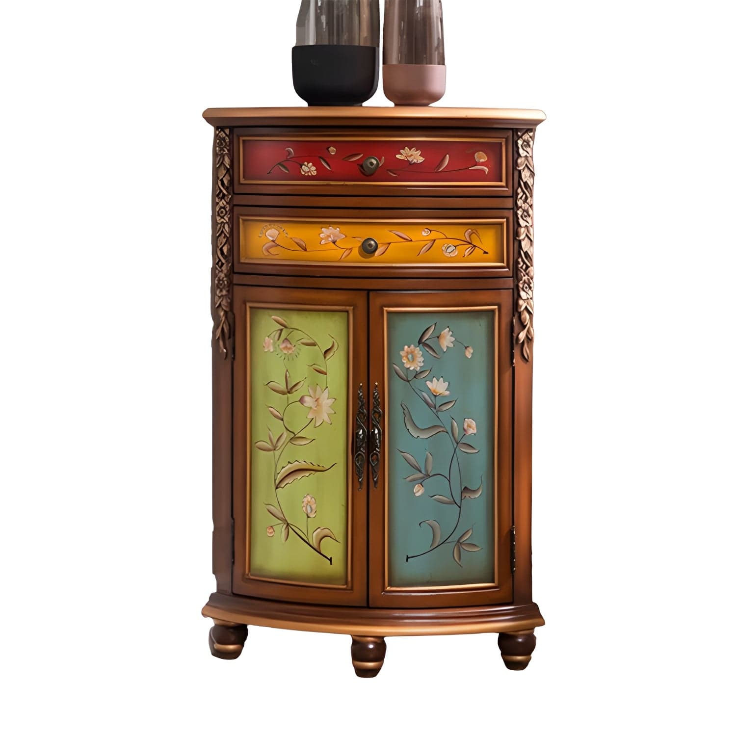 Rustic Corner Accent Cabinet with Wood Counter Top, Drawers, and Cabinet, Small Size thumbnail 5