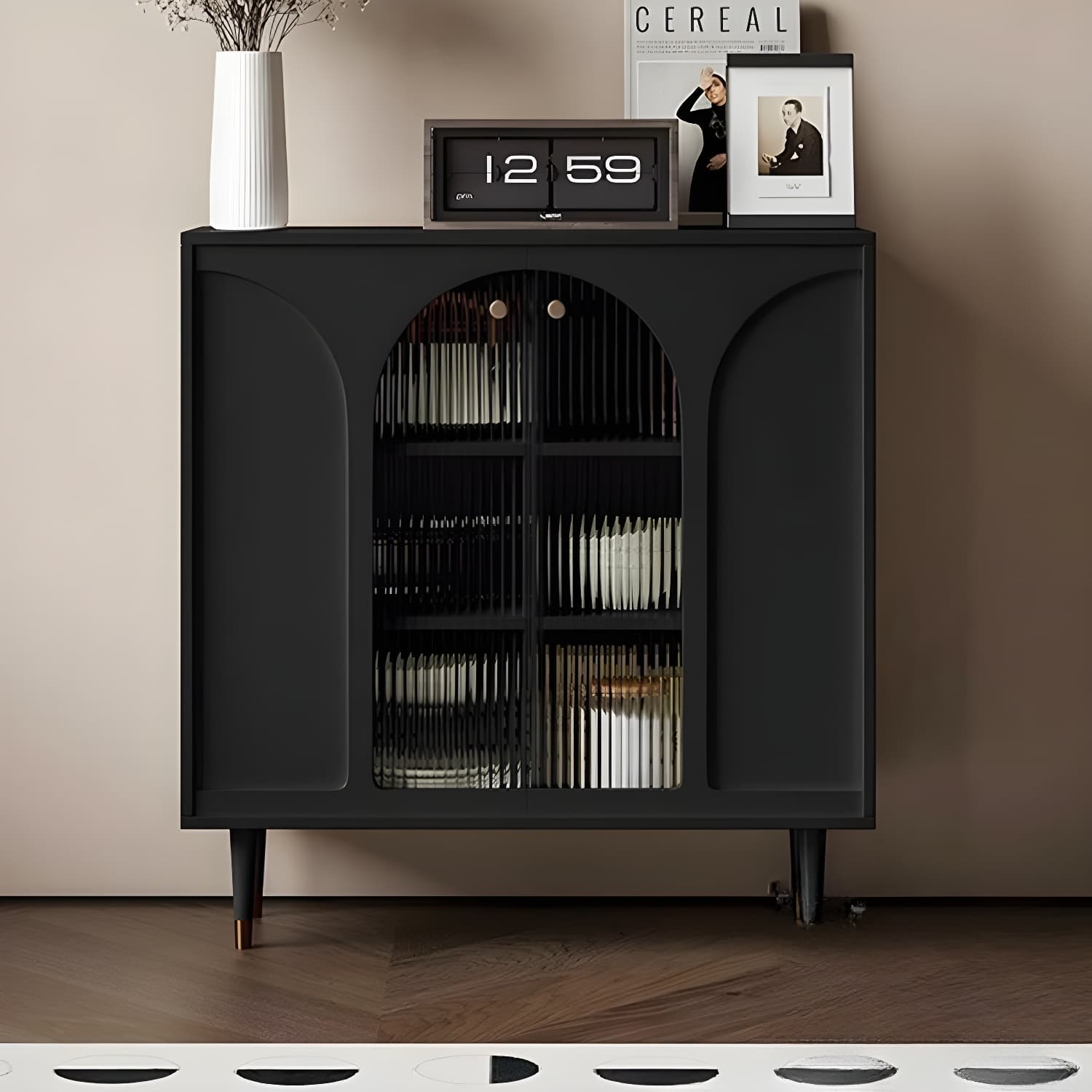 Wooden Modern Glass Door Kitchen Sideboard with Adjustable Shelving