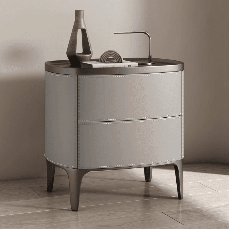 Contemporary 2 Tiers Drawer Storage Bedside Table with Real Wood Countertop thumbnail 5