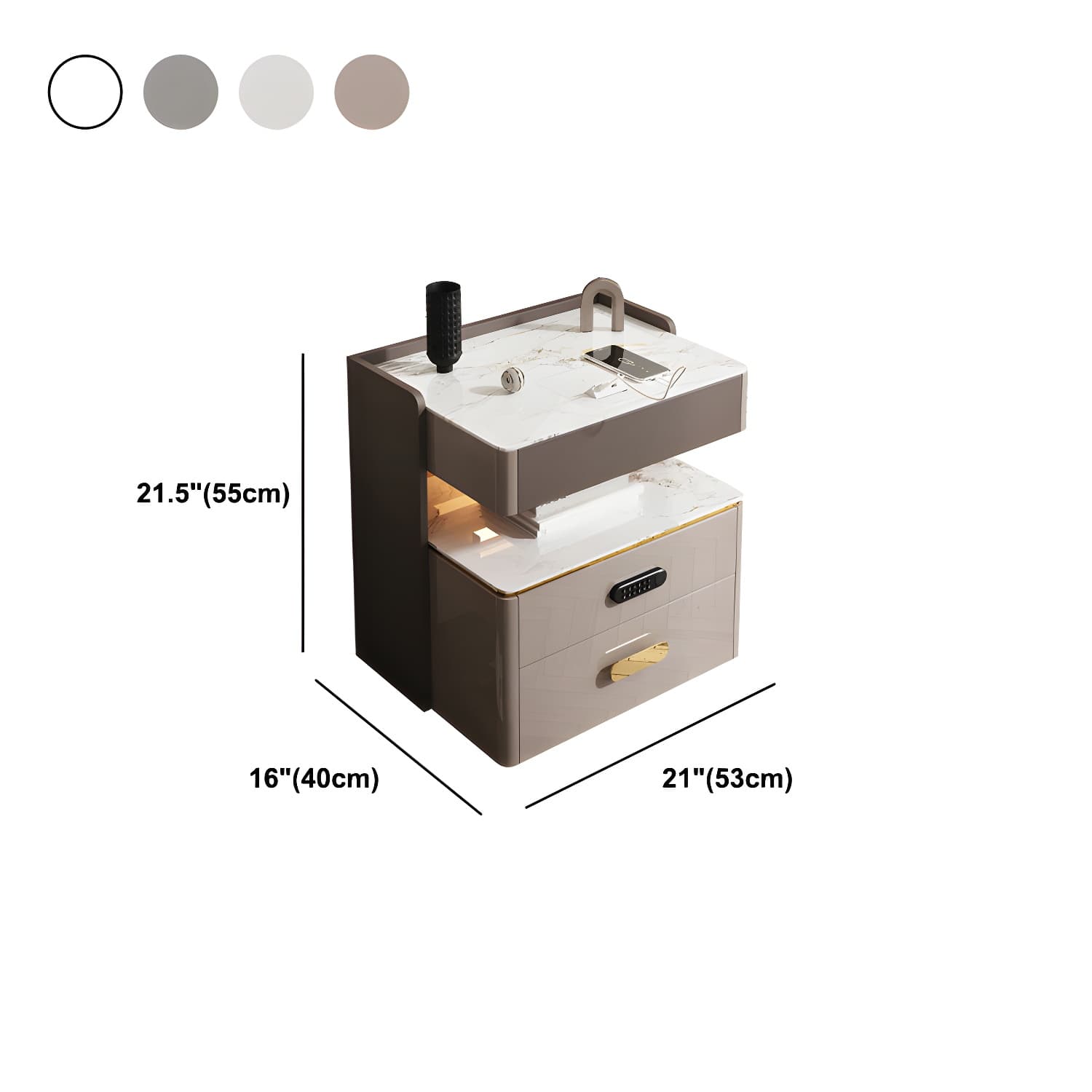 3-Drawer Nightstand with USB charging 21.65" Tall Faux Leather Nightstand thumbnail 20