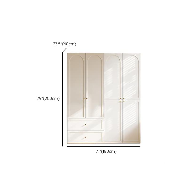 White Minimalist Manufactured Wood Wardrobe Closet with 2 Drawers, Soft Close Door, Interior Shelves, and Clothing Rod thumbnail 9