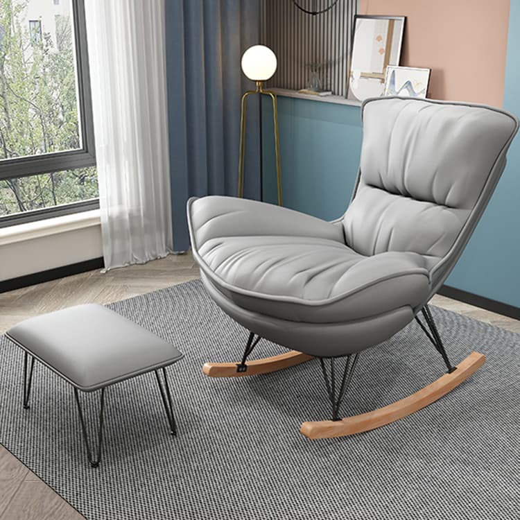 Natural Wood Armless Upholstered No Scratch or Stain Resistance Indoor Rocking Chair thumbnail 11