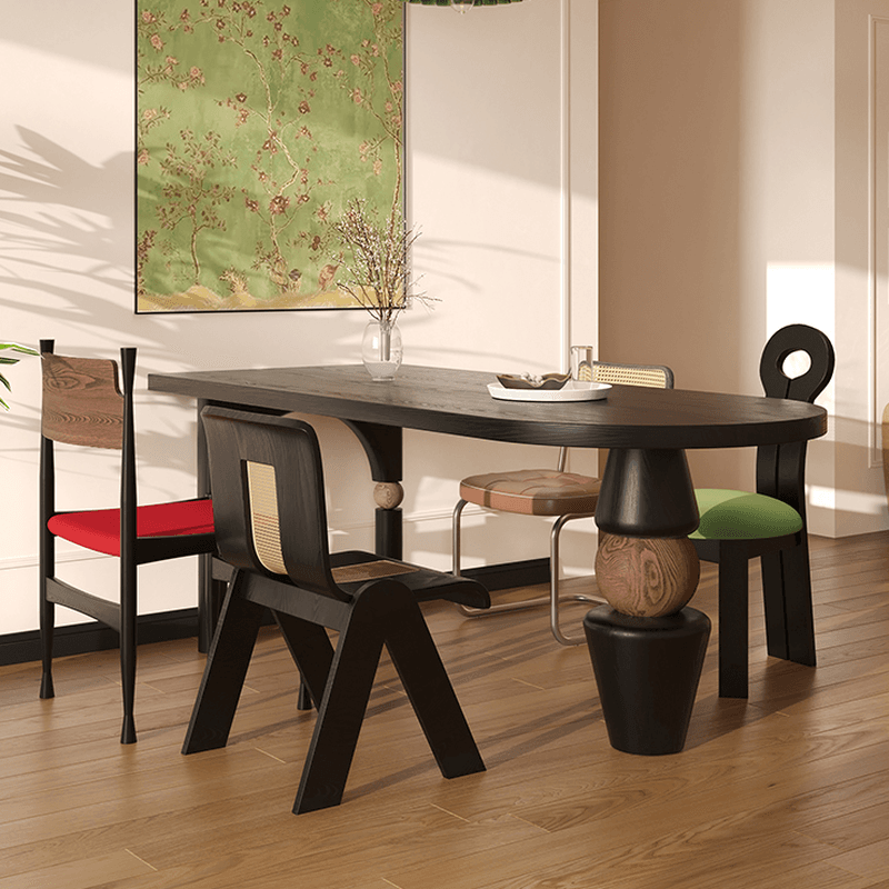 Curved Line Wood Slab Dining Table Set with Three Legs thumbnail 3